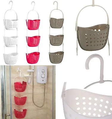 New 3 Tier Plastic Basket Shower Caddy Hanging Rack Tidy Shelf Organiser Storage • £11.49