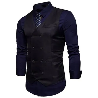 Dress Vests Men Mens Suit Vest Double Breasted Waistcoat Formal Business Jacket • $18.59