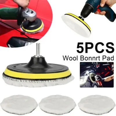 $9.09 • Buy 5Pcs 6  Buffing Polishing Pad Wool Wheel Mop Kit For Car Polisher Drill Adapter