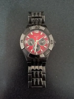 Relic Quartz Watch ZR15486 Men Black/ Red~ Rotating Bezel ~Date ~8  • $14.99