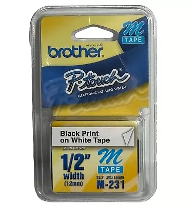 Brother P-Touch M Tape M-231 1/2  (12mm) Black Print On White Tape NEW Sealed • $7.99