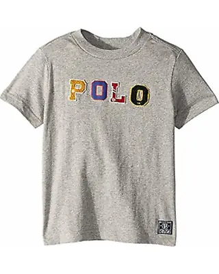 POLO RALPH LAUREN Baby Boys Grey Crew Neck Short Sleeves Logo T-Shirt Top NEW • £8.95