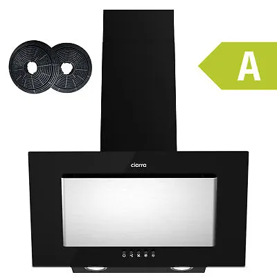 CIARRA 60cm Angled Cooker Range Hood 350m3/h 2pcs Carbon Filters Class A Black • £139.99