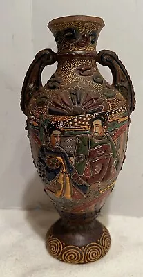 Antique Japanese Satsuma Moriage Hand Painted Earthenware Vase • $39.95