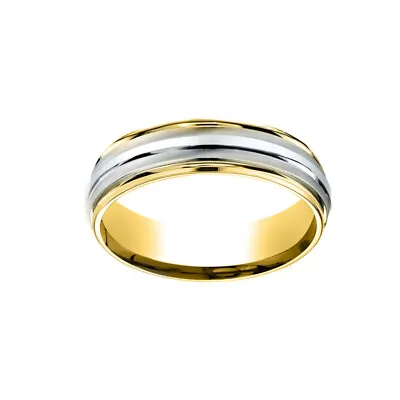 14K Two-Toned 6mm Comfort-Fit Polished Carved Design Men's Band Ring Size 12 • $2214.32