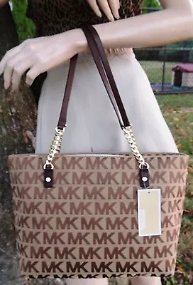   Michael Kors Ew Chain Tote Handbag In Bg/eb/mocha 38t2xjst7j Authentic Nwt • $179.99