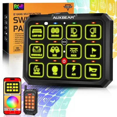 AUXBEAM RGB 12 Gang Switch Panel Momentary Circuit Remote Control+APP System • $285.99