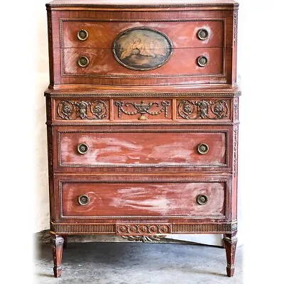 Vintage Wood Chest Of Drawers With Ornaments And Painting 53 X 37 X 18 In • $999.97