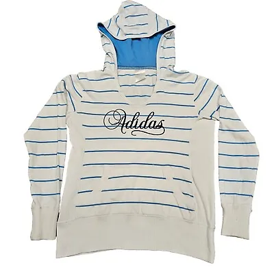 Adidas Y2K Womens Blue White Stripe Vintage Hoodie Embroidered Logo Sz 14 • $23.31