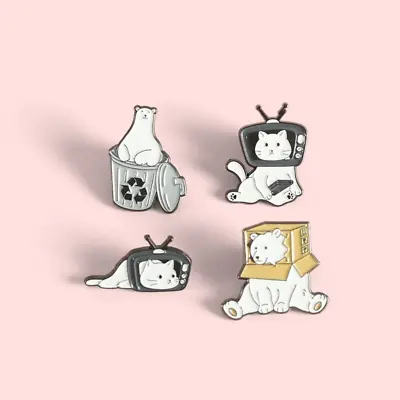 £3.59 • Buy Funny Bear & Cat Enamel Pins Brooch 1pc Or 4pcs Cartoon Cute Kawaii Humour Gift 