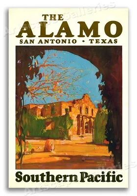 1920's Southern Pacific Railroad Vintage Travel Poster - The Alamo Texas - 16x24 • $13.95