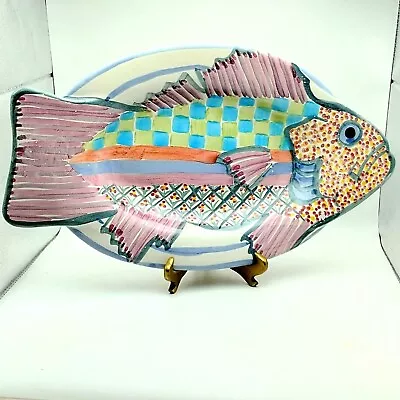 Mackenzie-Childs Fish Story Wall Platter Plate 15  1992 Excellent Pink Fins • $175