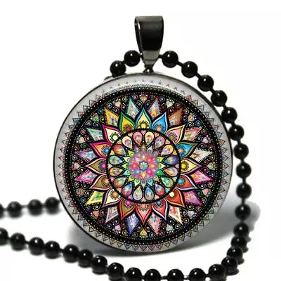 Decorative Mandala Glass Top Pendant Necklace Unique Handcrafted Gift Jewelry • $13.95