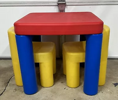 Vintage Little Tikes Red Top/Blue Legs Table & 2 Chunky Yellow Chairs • $75