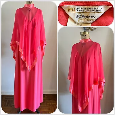 1970s JC Penney Fashions Maxi Dress W/ Sheer Capelet Prom Bridesmaid Grecian VTG • $40