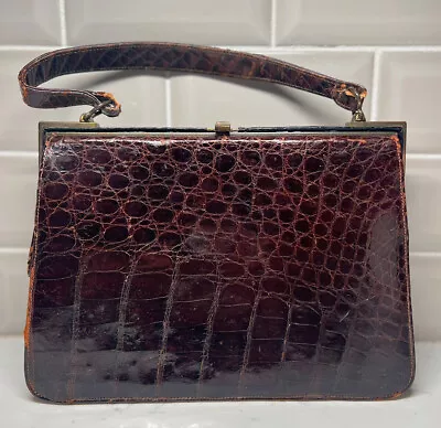 Sterling USA Vintage 1950 Alligator Handbag Purse Leather Liner Clasp Handbag • $30