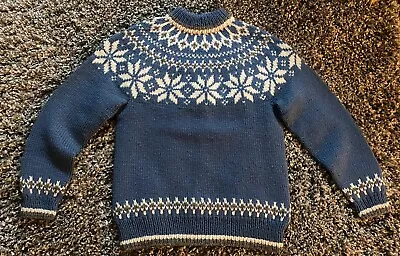 DALE OF NORWAY Vintage Blue Printed Wool Knit Ski Sweater 38 • $157.50