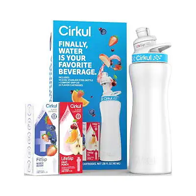 22oz White Stainless Steel Water Bottle Starter Kit With Blue Lid And 2 Flavor • $22.48