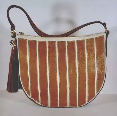 Michael Kors Applique Brooklyn Leather Tassel Hobo Acorn Stripe Shoulder Bag • $22.50