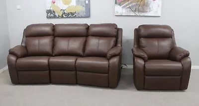 G Plan Kingsbury Capri Oak Leather Curved Power 3 Seater Sofa & Power Armchair • £3195