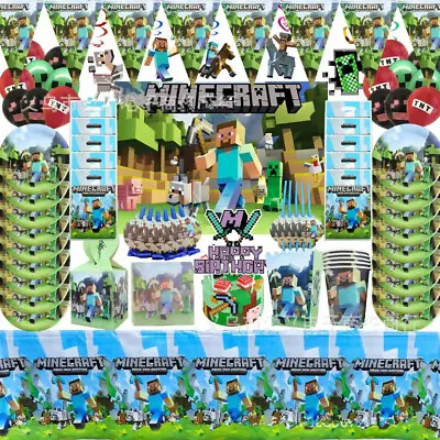 Minecraft Party Decoration Pixel Game Tableware Banner Gaming Birthday Balloon • £4.55