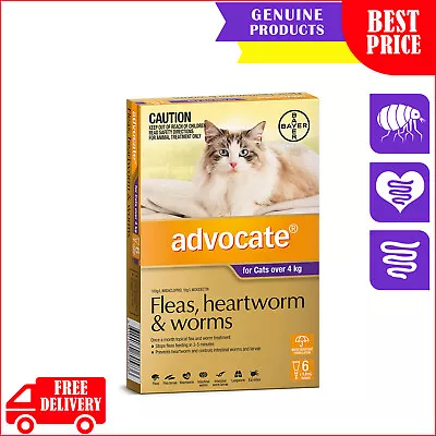 ADVOCATE For Cats Over 4 Kg PURPLE 6 Pipettes Heartworm Flea Worm Treatment • $84.96