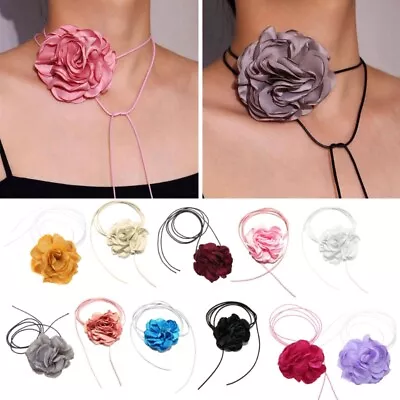 Gothic Big Rose Flower Necklace Women Adjustable Choker Necklaces Bridal Fabric • $15.10