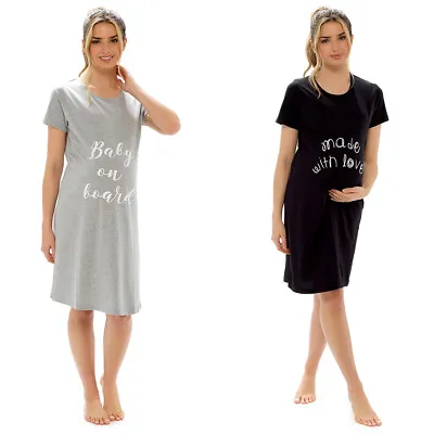 Ladies Printed Maternity Nightie Pregnancy Nightshirt Long Nightdress Cotton TOP • £8.99