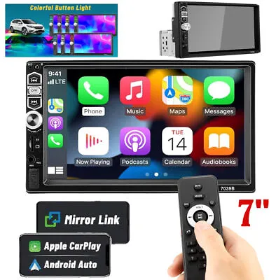 Single 1Din 7  Car Stereo Radio Apple/Android Carplay Bluetooth Touch Screen Mic • £36.95