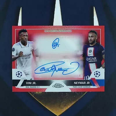 $8990 • Buy Vini Jr. Neymar Jr 2022-23 Topps Chrome Dual Auto Red /5 Real Madrid PSG