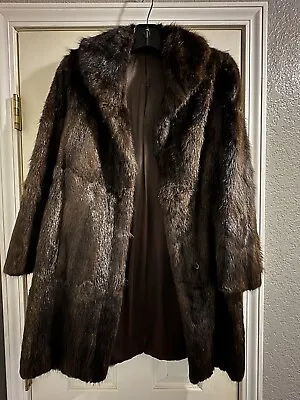 Vintage Fur Coat Jacket Button Lined Ladies Warm 90's Dark Brown • $175