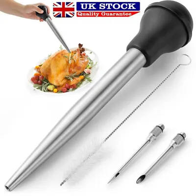 Portable Turkey Baster Set With Injection Needle Cleaning Brush Kitchen Tool • £8.45