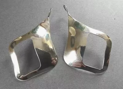 Oversized Vtg Modern Sterling Silver 925 Cut Out Hook Earrings 2 7/8  #3mv • $21