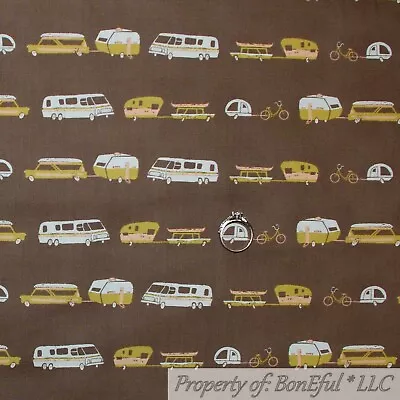 BonEful FABRIC FQ Cotton Quilt Brown White Gold Camper Trailer Bike VTG Antique • $5.70