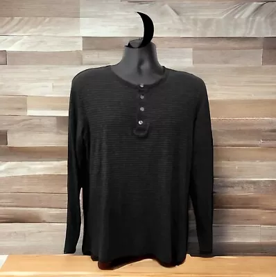 VINCE Men’s Light Weight Cotton Henley Sz. L Dark Charcoal Stripe • $9.95