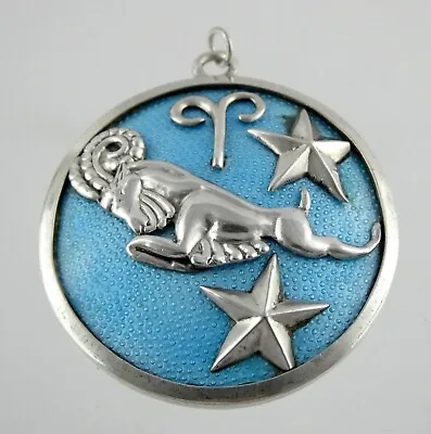 Margot De Taxco Sterling Silver Blue Enamel Aries Zodiac Pendant 925 25.8g 5221 • $450