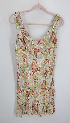 Cabi Dress Womens 8 Floral Paisley Floral Ruffled V-Neck Sleeveless Boho Flirty • $17.46