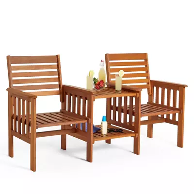 2 Person Wooden Garden Bench Love Seat & Table Garden Furniture • £223.99