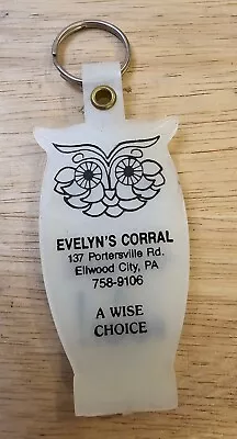 Vintage Evelyn's Corral Bar White Owl Keychain Ellwood City Pennsylvania • $9.99