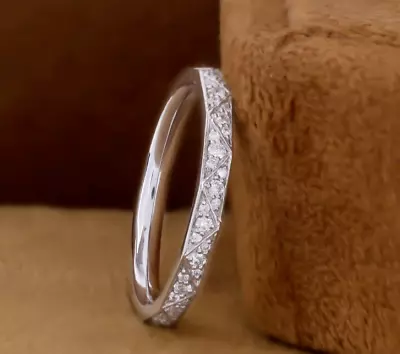 14k White Gold Plated Half Eternity Ring Round Moissanite Vintage Wedding Band • $146.38