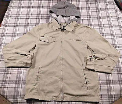 Volcom Mens Zippered Tan/Beige Faceted Jacket Shirt Hooded Collared Size Medium • $13.95