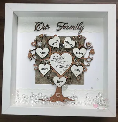 Personalised 3D Box Frame Family Tree Gift Unique Keepsake Home Art Decor • £28.99