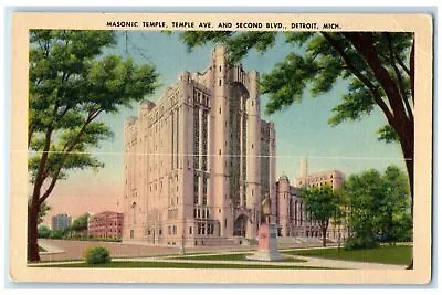 C1940s Masonic Temple Exterior Roadside Detroit Michigan MI Unposted Postcard • $14.98
