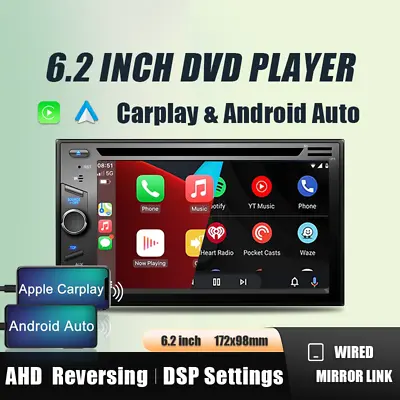 Car 6.2in Universal 2Din CD DVD Carplay Android Auto BT Radio Multimedia Player • $255.96