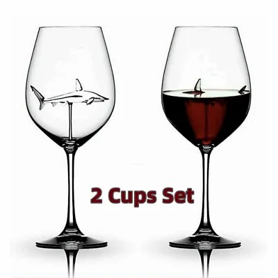 2 Cups Set Shark Red Wine Glasses Goblet 300ml Whiskey Whisky Cocktail Xmas Gift • $21.28