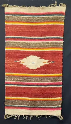 Vintage Woven God's Eye Saltillo Serape Runner Scarf 25x46  Rug Farm Estate • $15.99