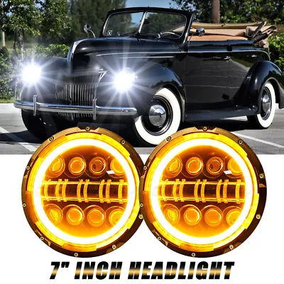 Pair For Ford Deluxe 1939 1940-1951 7  Inch Round Headlights Lamp Hi-Lo Beam • $76.99