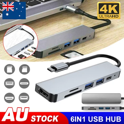 $21.95 • Buy 6 In 1 USB HUB Type-C Adapter MacBook Windows Laptop Multi 3.0 4K HDMI Ethernet