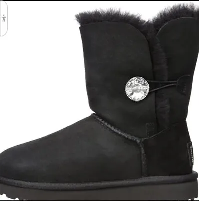 Ugg Bailey Button Bling Black Swarovski Crystal Boots Us 5 / Eu 36 / Uk 3.5  • $125