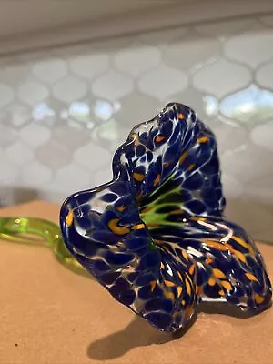 Murano? Hand-Blown Speckled Art Glass CHUNKY Flower With Swirl Stem BEAUTIFUL! • $24.99